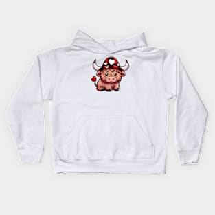 Cute Valentine's Highland Cow with Love Hat Kids Hoodie